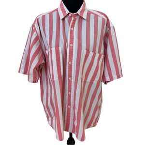 Woolrich Short Sleeve Button Front Red Stripe Cotton Shirt Womens XL